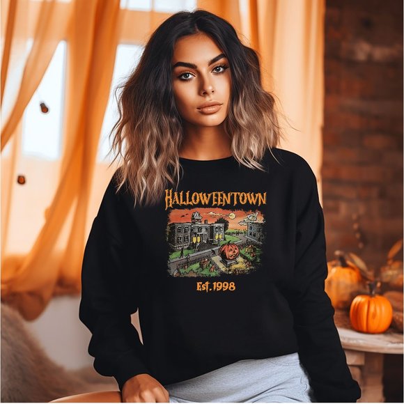 Halloweentown Est 1998 Sweatshirt Halloween Town Crewneck Retro Halloween - Picture 1 of 3